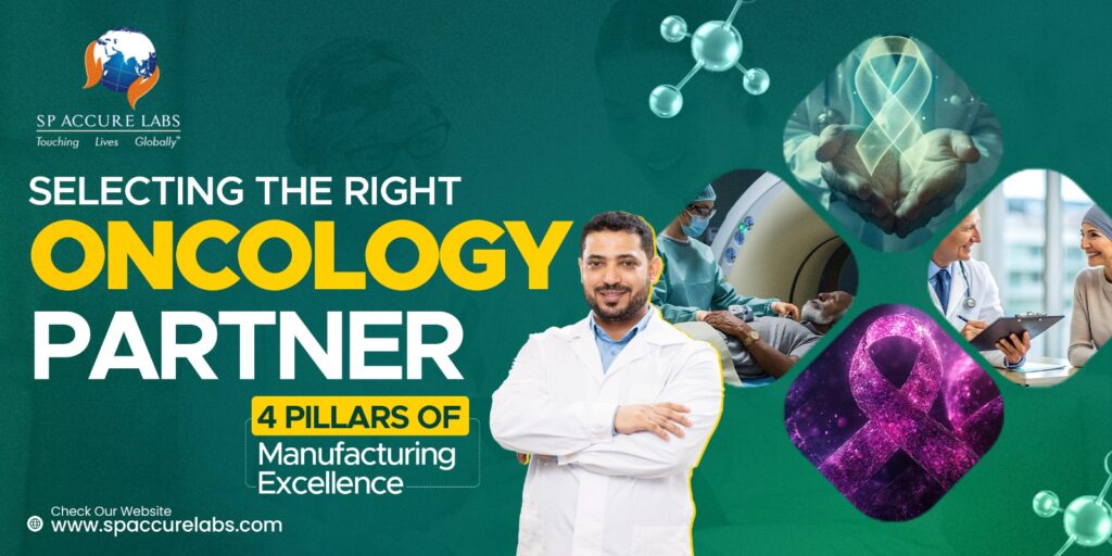 Spaccure Labs oncology manufacturing infographic precision, discipline, purpose.
